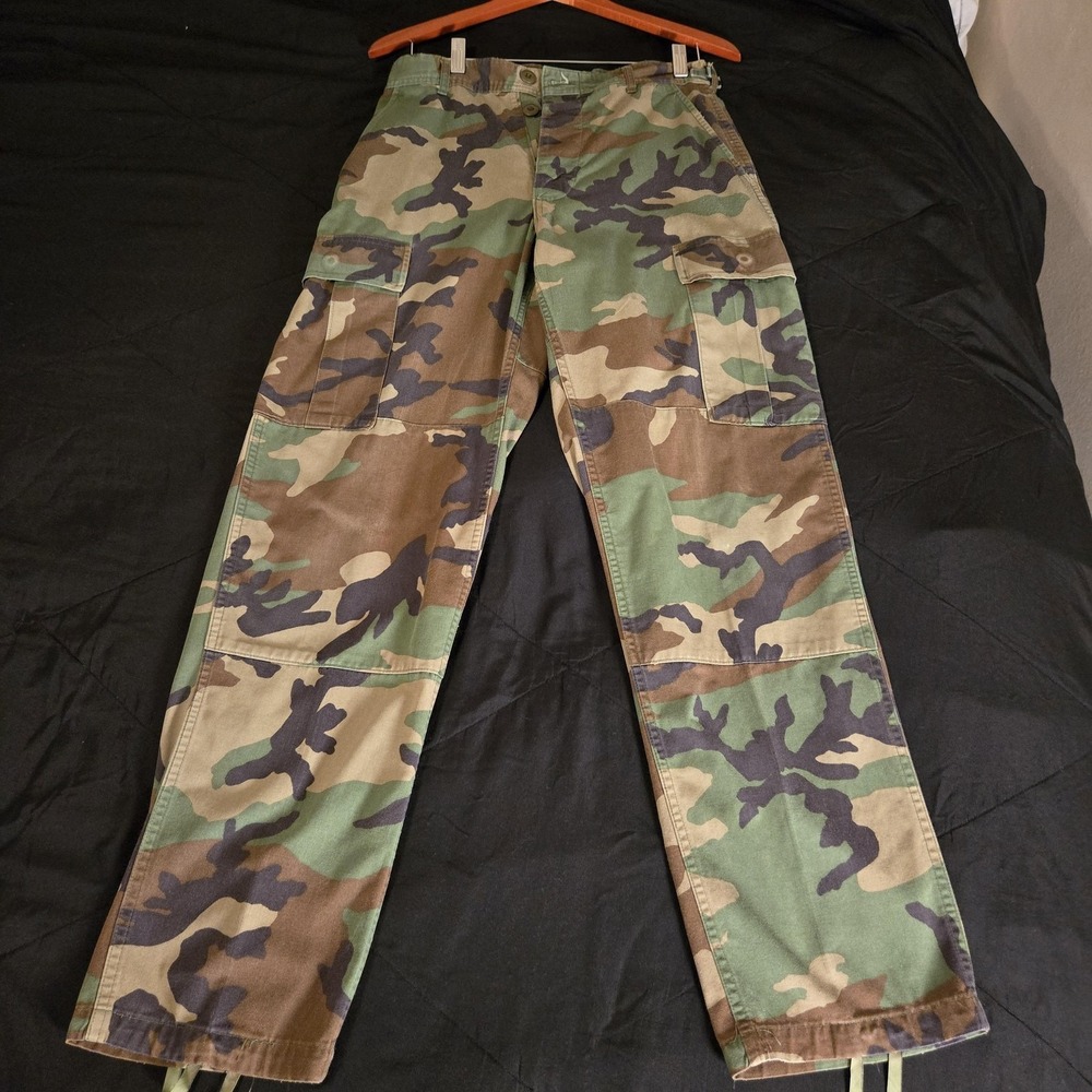 Camouflage Pants Mens 30x30 Woodland Camo Cargo Adjustable Waist Army BDU Combat